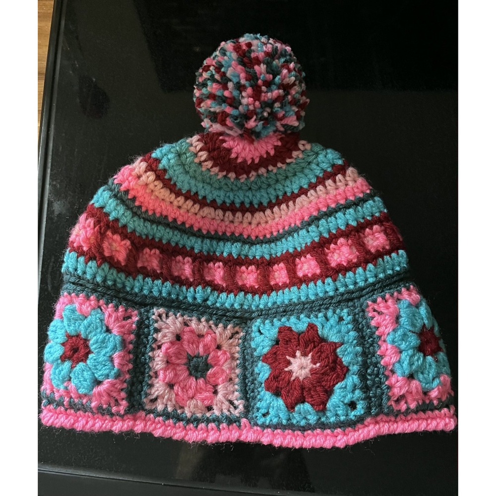 Crochet Handmade Hat/Beanie Pink & Blue Textured Fall Winter‎